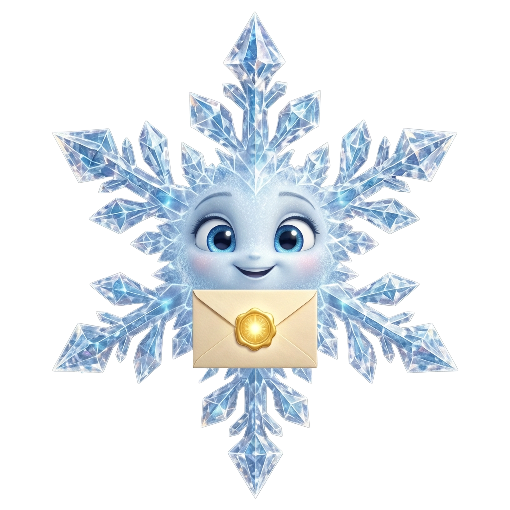 Pip the crystalline snowflake holding a golden sealed letter